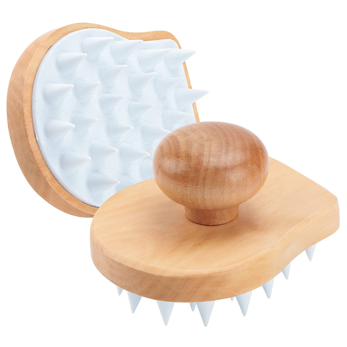 Hangerspace Scalp Massager Shampoo Brush, Wooden Wet and Dry Hair Scalp Care Brush, Shower Brush Scalp Scrubber Exfoliator with Soft Silicone Bristles