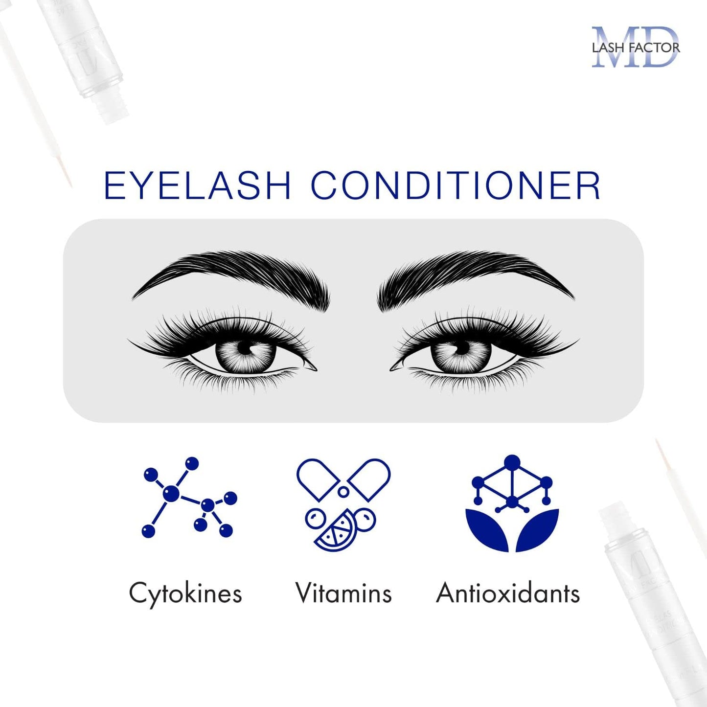 MD Lash Factor Eyelash Conditioner - 0.1 fl oz, 3-Month Supply - Daily Lash Serum with Peptides and Biotin for Thicker Lashes