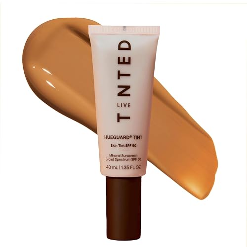 Live Tinted Hueguard Tinted Sunscreen SPF 50 - Mineral Sunscreen for Face, Skin Tint with Buildable Coverage, Dewy Glow Finish, Hydrating, Vegan