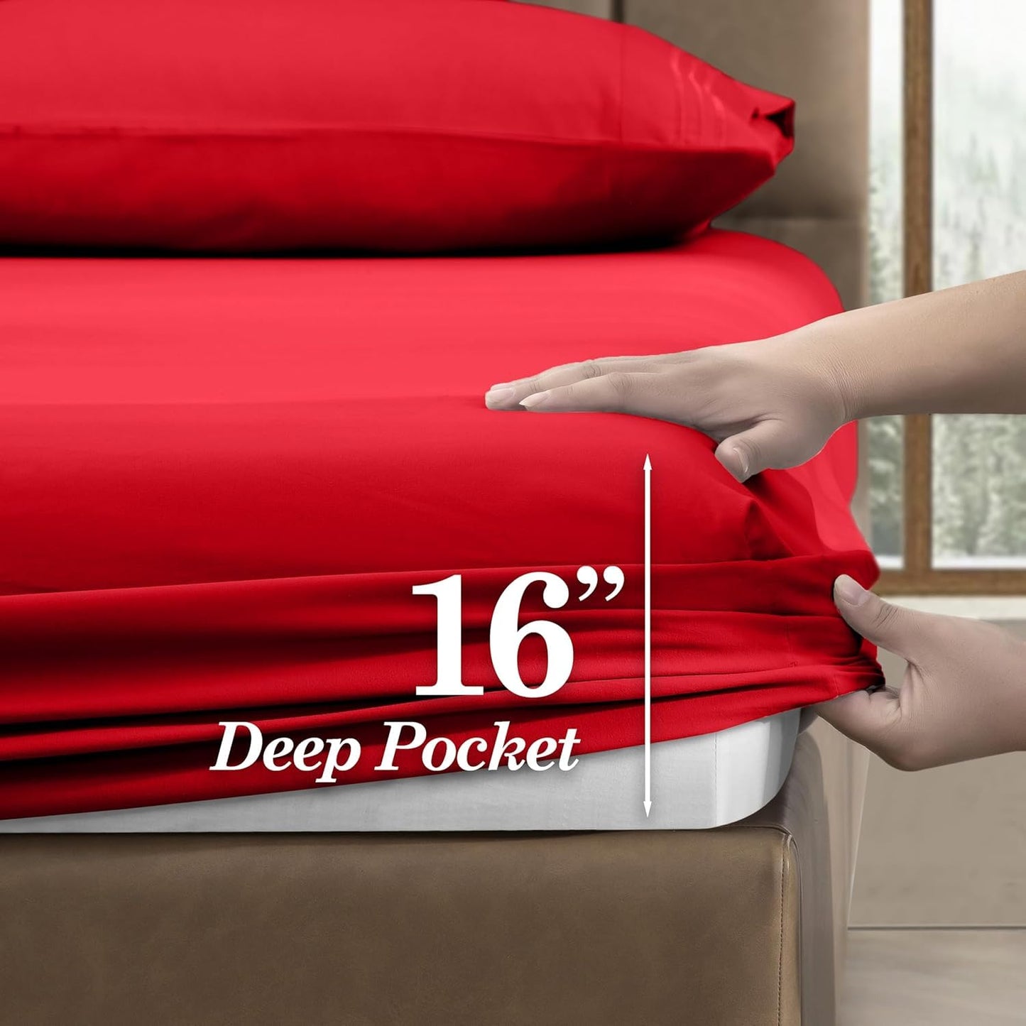 CELINE LINEN Premium 1800 Hotel Quality Wrinkle-Resistant 4-Piece Microfiber Sheet Set - Luxury Ultra Soft and Breathable Bedding 16 Inch Deep Pocket