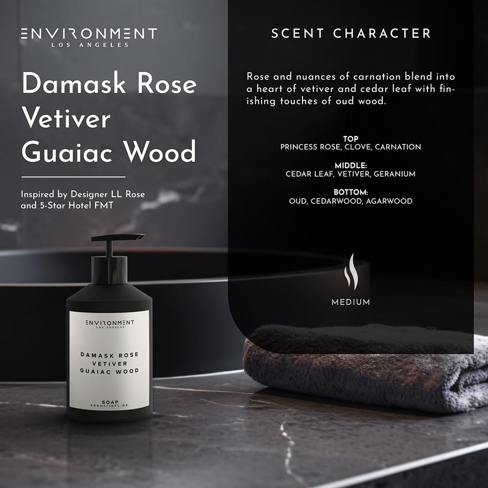 ENVIRONMENT Inspired by 5-Star Resort Fmt Hand Soap, 300 Milliliter Luxury Liquid Hand Soap (Damask Rose, Vetiver, Guaiac Wood), Kitchen and Bathroom Beauty & Personal Care ENVIRONMENT