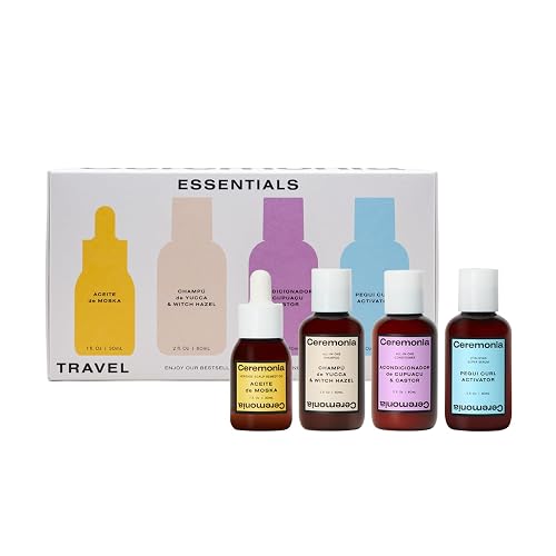 Ceremonia The Waves & Curls Travel Set | 4 Piece Mini Hair Care Set for Curly, Textured Hair | Includes Scalp Oil, Shampoo, Conditioner, Hair Serum
