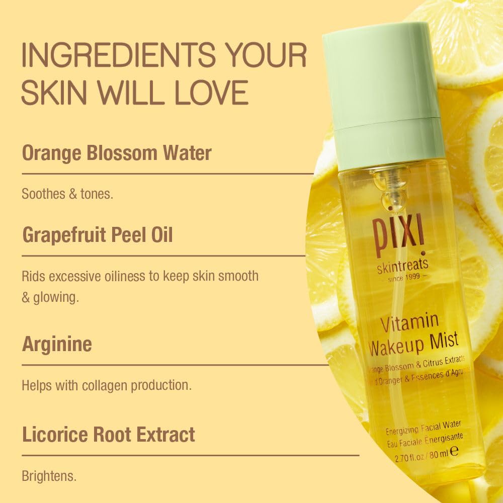 Pixi Vitamin-C Wakeup Mist | Helps Cool, Refresh, and Wake Up Skin | Adds Hydration | Boosting Treatment Toner | 2.7 fl oz / 80ml