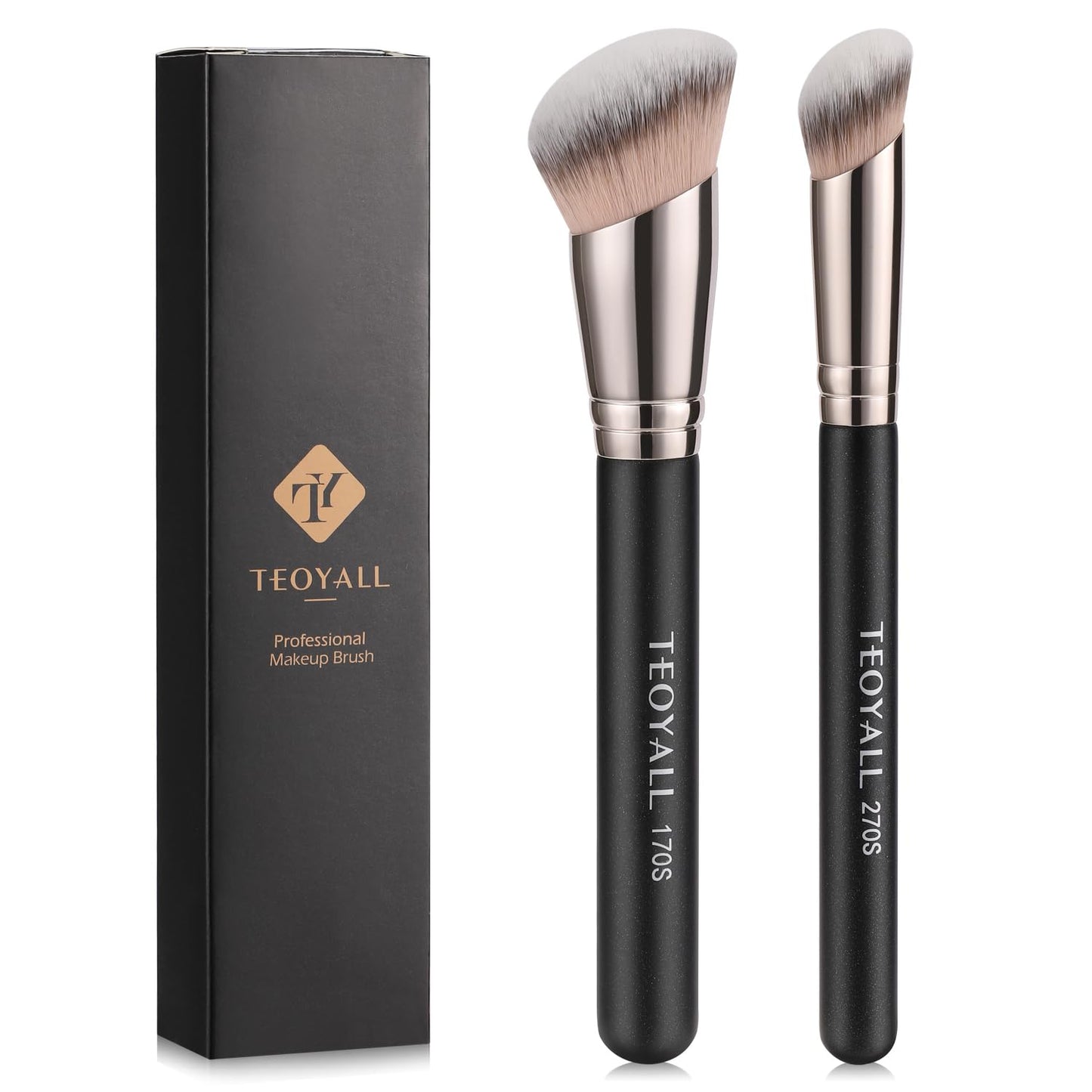 TEOYALL Foundation Contour Brush Set, 2PCS Angled Synthetic Kabuki Brush for Blending Setting Concealing Buffing with Liquid, Cream and Powder Beauty and Personal Care TEOYALL Default Title