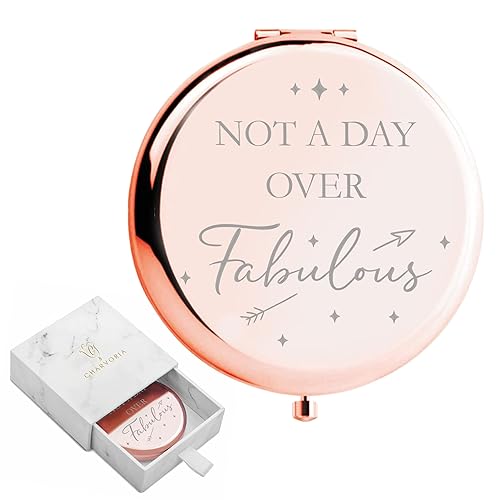 CV CHARVORIA Birthday Gifts for Women - Not a Day Over Fabulous Rose Gold Compact Mirror - Birthday Gift Ideas for Friend; Coworker, Aunt, Mom - All