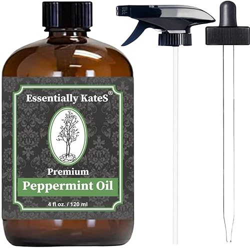Peppermint Essential Oil 4 oz. with Huge Glass Bottle, Glass Dropper, and Sprayer. Detailed User's Guide E-Book. Skin Care, Garden Care, and Hair
