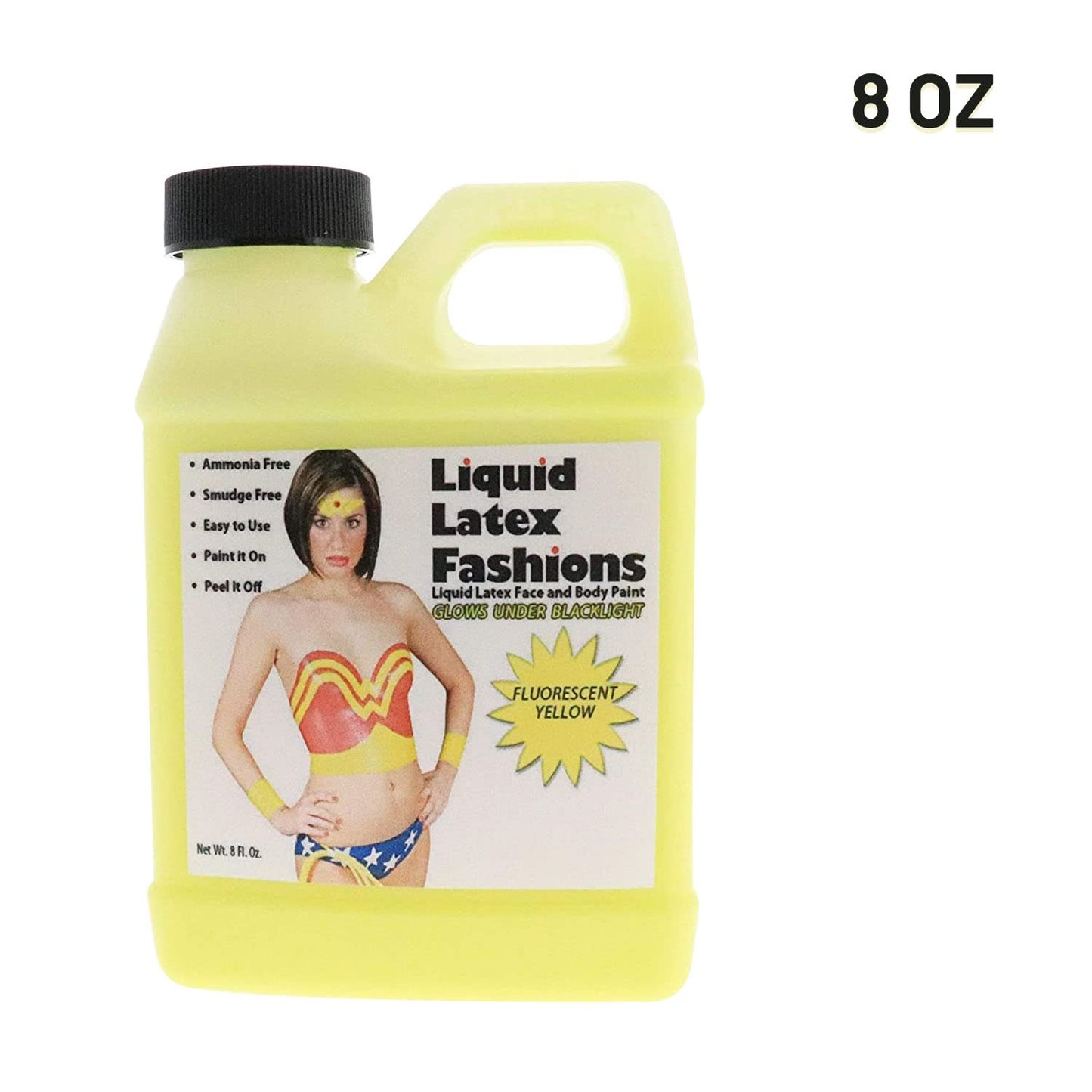 Fluorescent Yellow 8 Oz - Liquid Latex Face and Body Paint, Black Light UV Reactive GLOW, Art, Theater, School Plays, Cosplays and Concerts!