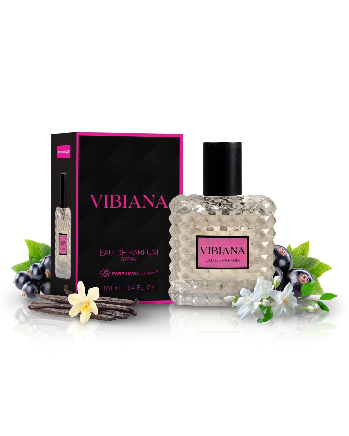 PB ParfumsBelcam Vibiana Eau de Parfum for Women - Warm Floral-Woody Perfume with Black Currant, Jasmine Tea & Bourbon Vanilla - Sweet Modern Fragrance Spray, Signature Everyday Scent, 3.4 Fl Oz