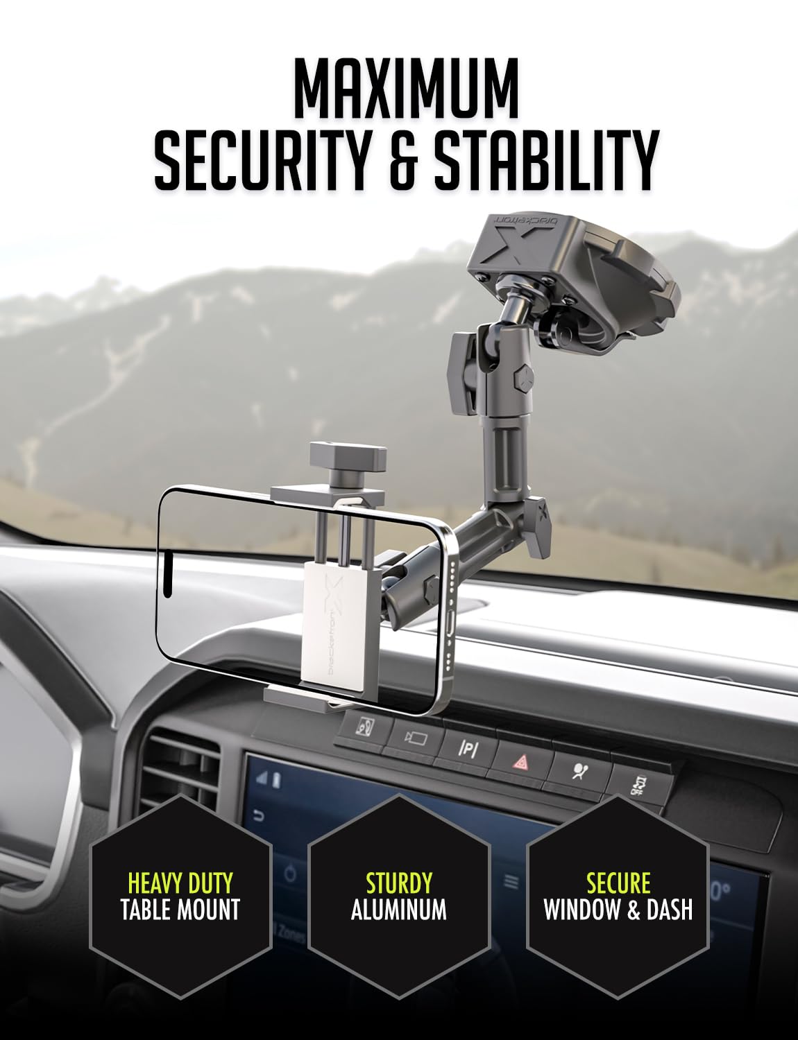 Bracketron HD Phone Dock PRO Dash and Window Metal Clamp Mount, Phone Holder for Car, Universal Phone Mount for Phones up to 3.5 Inches Wide