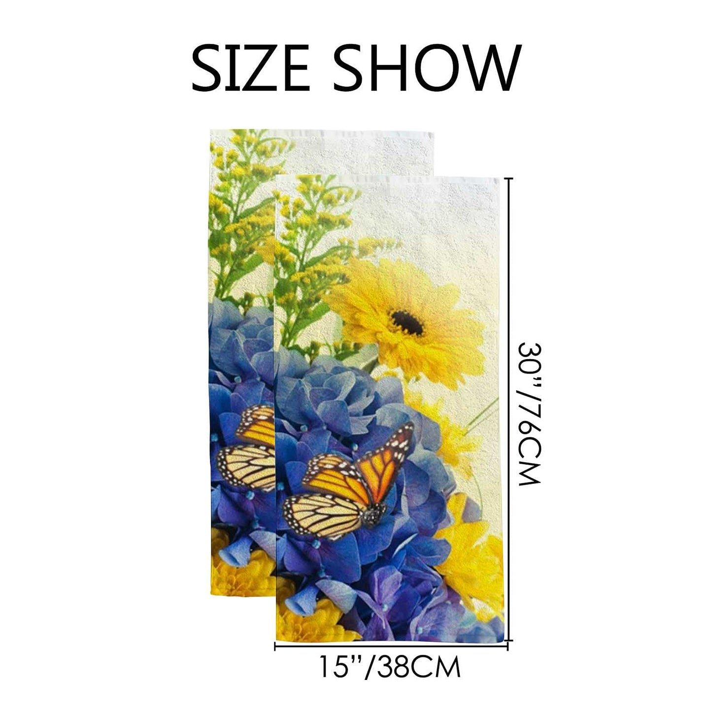 Hapuxt Hand Towels Face Towels Set of 2 Summer Yellow Blue Butterfly Flowers Soft Comfortable Polyester Microfiber Fast Water Absorbent Towels…