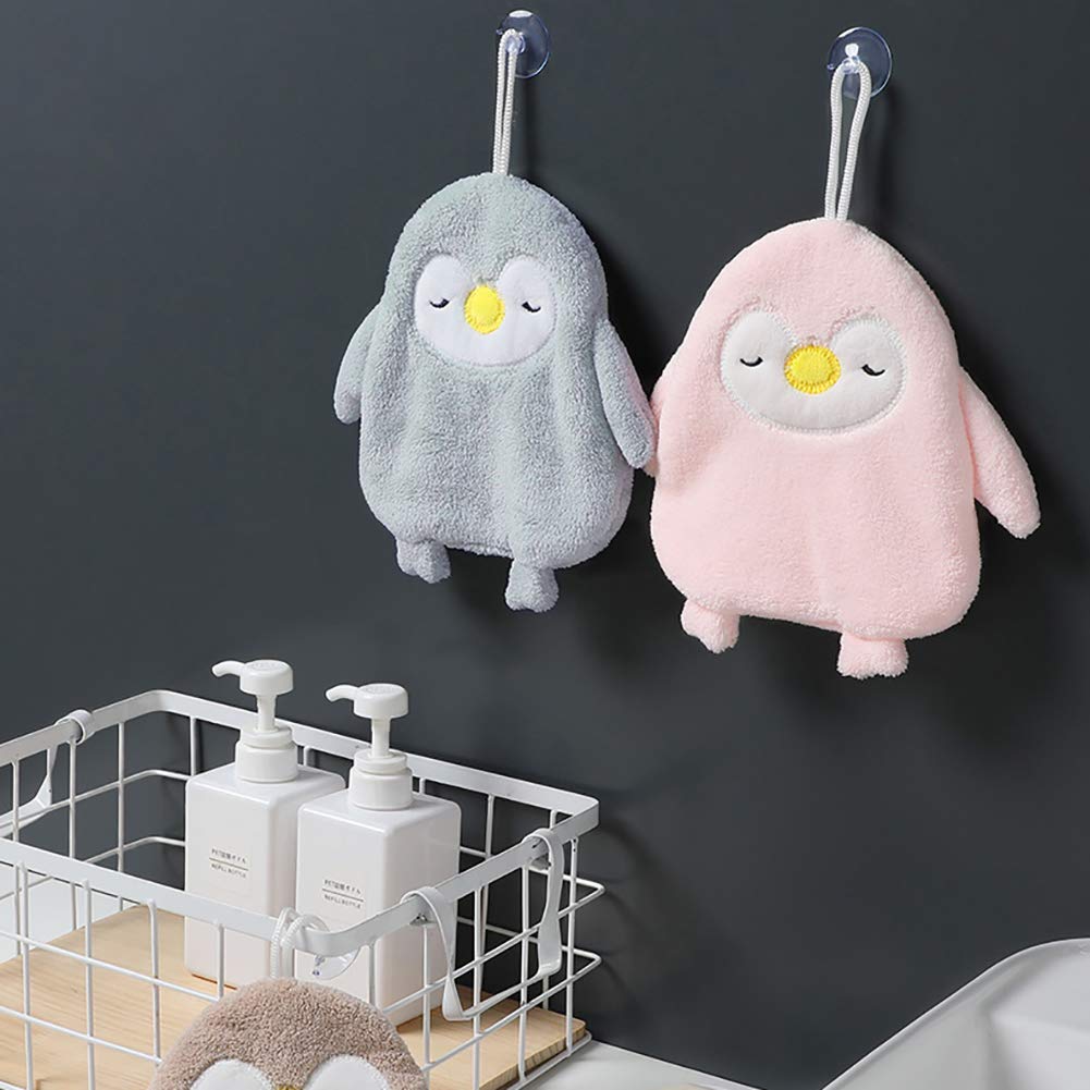 Farmer Mani Penguin Hand Towels with Loops (Set of 4) Dish Cloth Hand Dry Towels for Kitchen & Bathroom 9 X 9 Inches