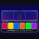 Kraze FX 6 Color Neon Face& Body Paint Palette (6 gram) with Brush - Water Activated, Professional UV Glow Blacklight Reactive Face Painting Kit