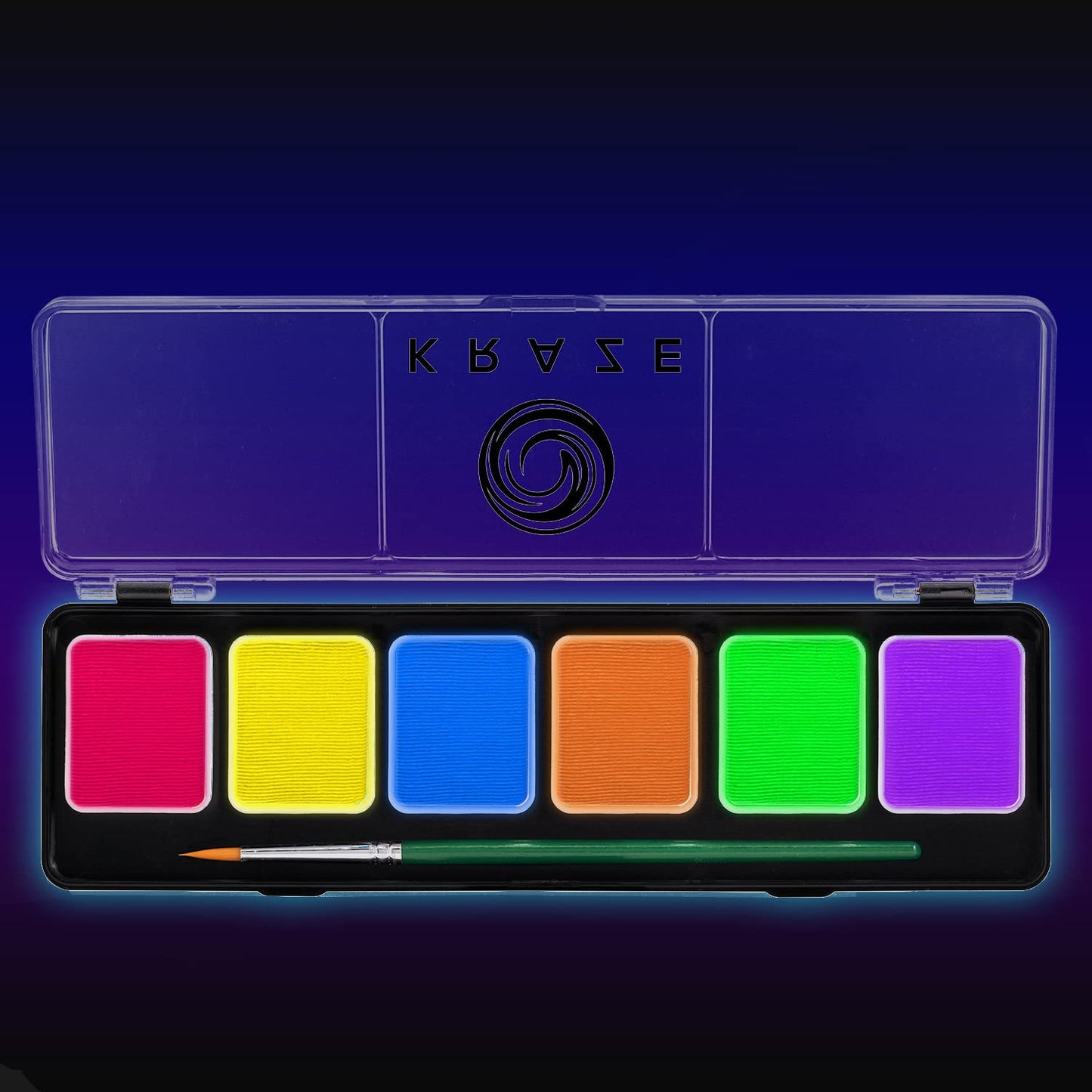 Kraze FX 6 Color Neon Face& Body Paint Palette (6 gram) with Brush - Water Activated, Professional UV Glow Blacklight Reactive Face Painting Kit