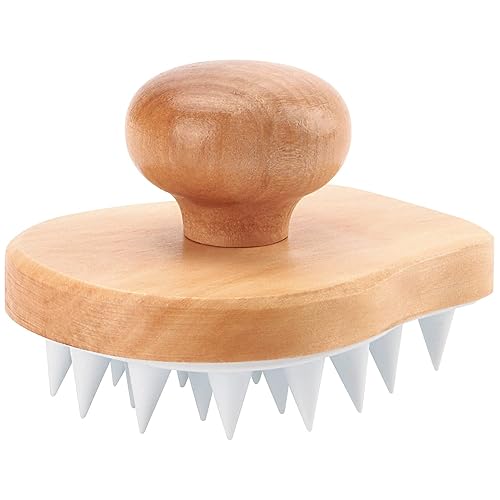 Hangerspace Scalp Massager Shampoo Brush, Wooden Wet and Dry Hair Scalp Care Brush, Shower Brush Scalp Scrubber Exfoliator with Soft Silicone Bristles
