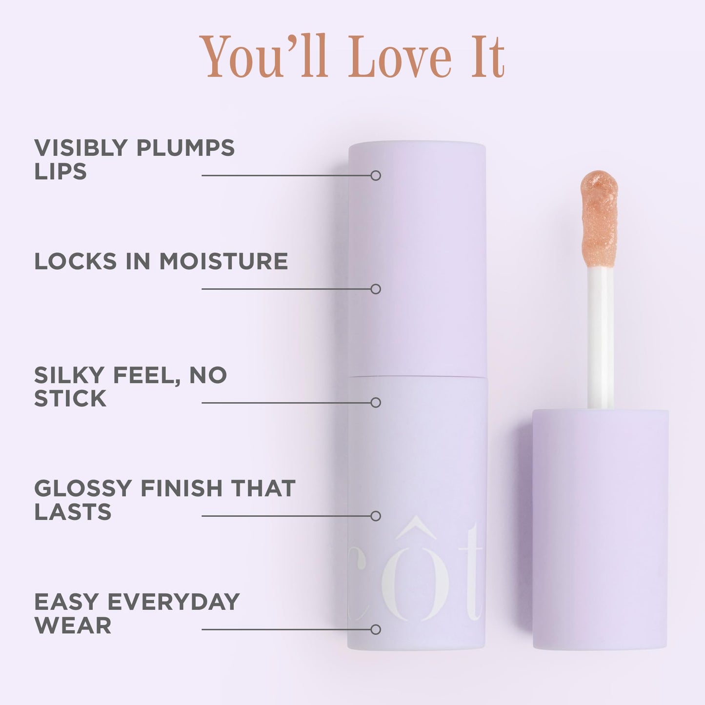 Cote Beauty's Euphoria Peptide Lip Shine, Ultra Hydrating & Long-Lasting Shimmery Sheer Nude Plumping Lip Gloss for Women with Hyaluronic Acid, Shea