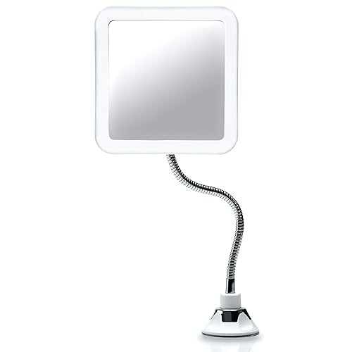 Fancii Flexible Magnifying Mirror 10X with LED Light and Gooseneck, Lighted Travel Makeup Mirror, Lock Suction, Natural Daylight LED, Cordless