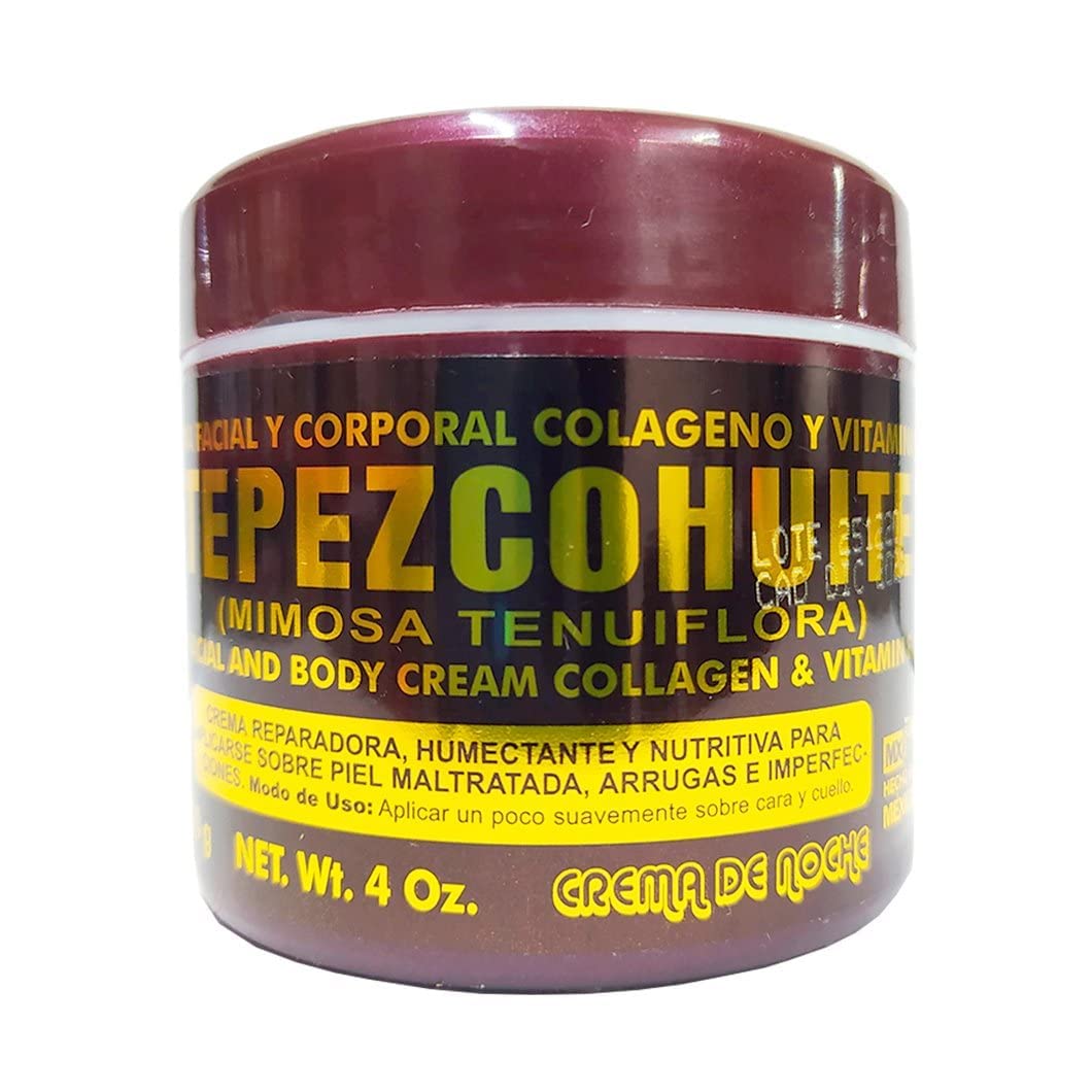 Del Indio Papago Tepezcohuite Cream, Facial and Body Cream, Collagen and Vitamin E, 60g