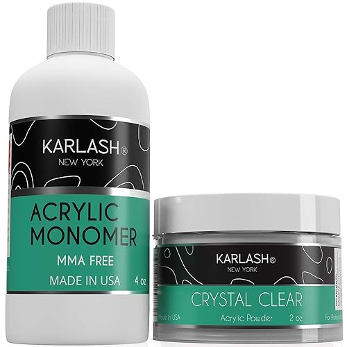 Karlash Professional Polymer Kit Acrylic Powder Crystal Clear 2 oz and Acrylic Liquid Monomer 4 oz for Doing Acrylic Nails, MMA free, Ultra Shine