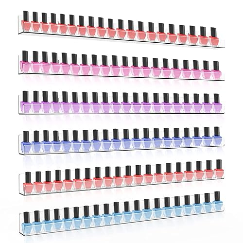 Sezanrpt 24 Inches Acrylic Nail Polish Rack for Wall, Clear Nail Polish Organizer Wall Mounted for 150 Bottles, 6 Pack