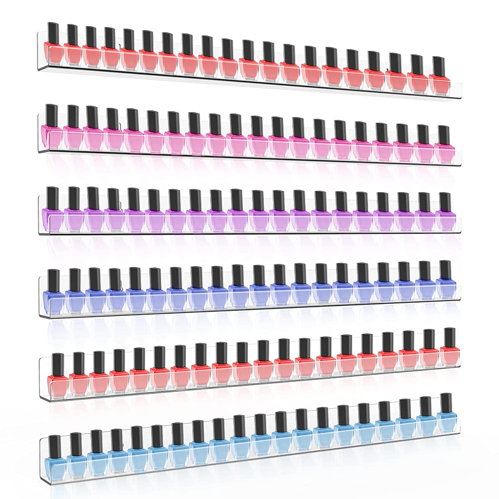 Sezanrpt 24 Inches Acrylic Nail Polish Rack for Wall, Clear Nail Polish Organizer Wall Mounted for 150 Bottles, 6 Pack