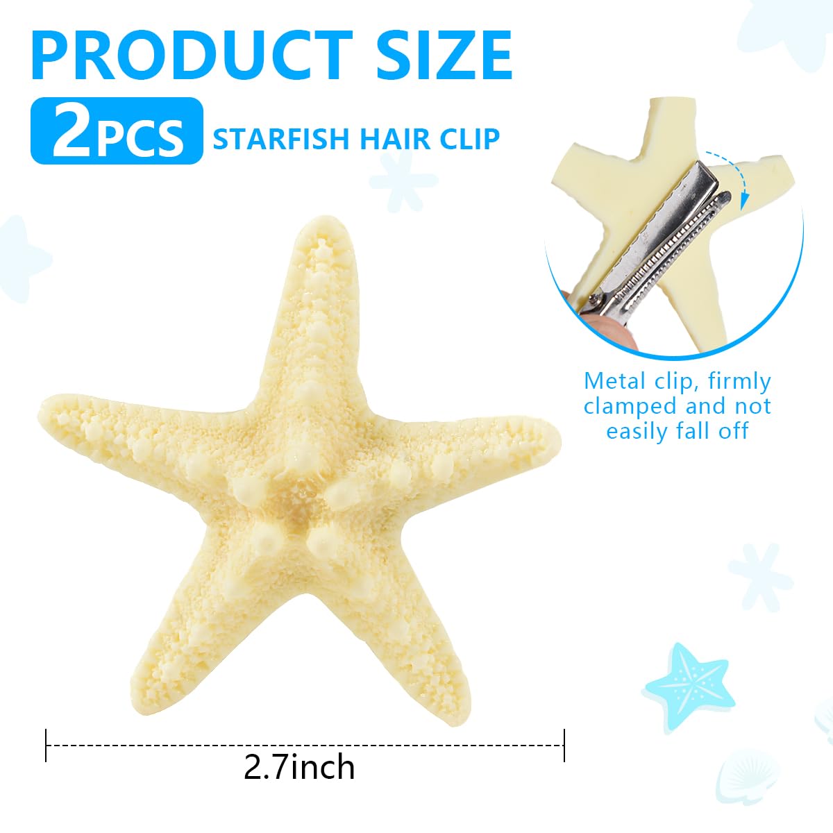 OBTANIM 2 Pcs Starfish Hair Clip Resin Beach Sea Star Hair Pins Mermaid Hair Clips Accessories for Women and Girls