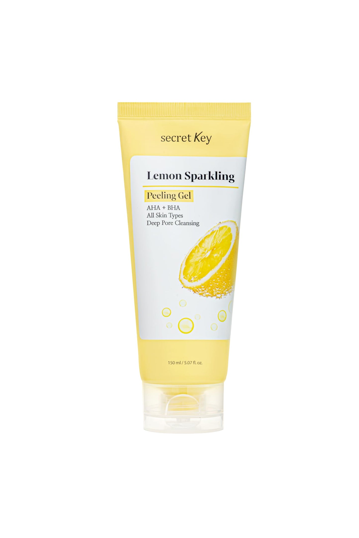 SECRETKEY Lemon Sparkling Peeling Gel, Lemon Extract with AHA & BHA, Gentle Exfoliator for Radiant, Smooth-Looking Skin, Helps Refine Pores and Uneven
