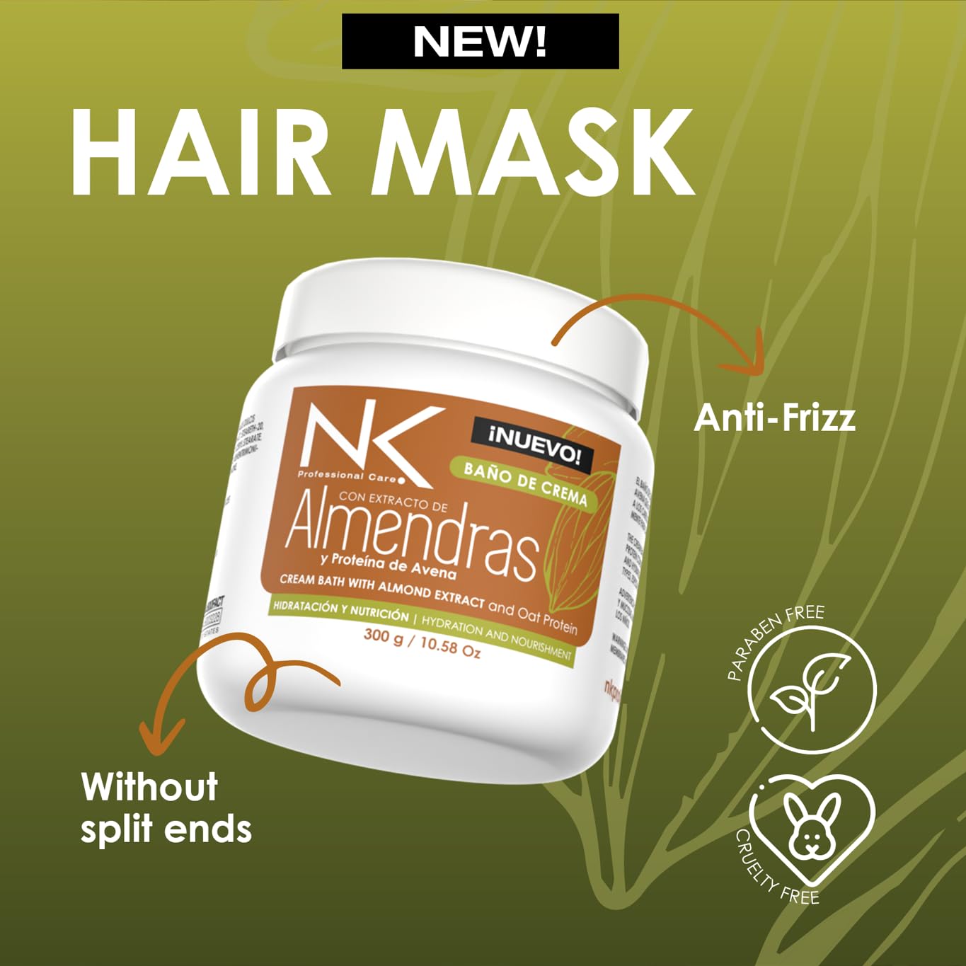 NK Almond Shampoo and Hair Mask Set - Based on almond extract and oat protein - All hair types, especially weak and dry hair.