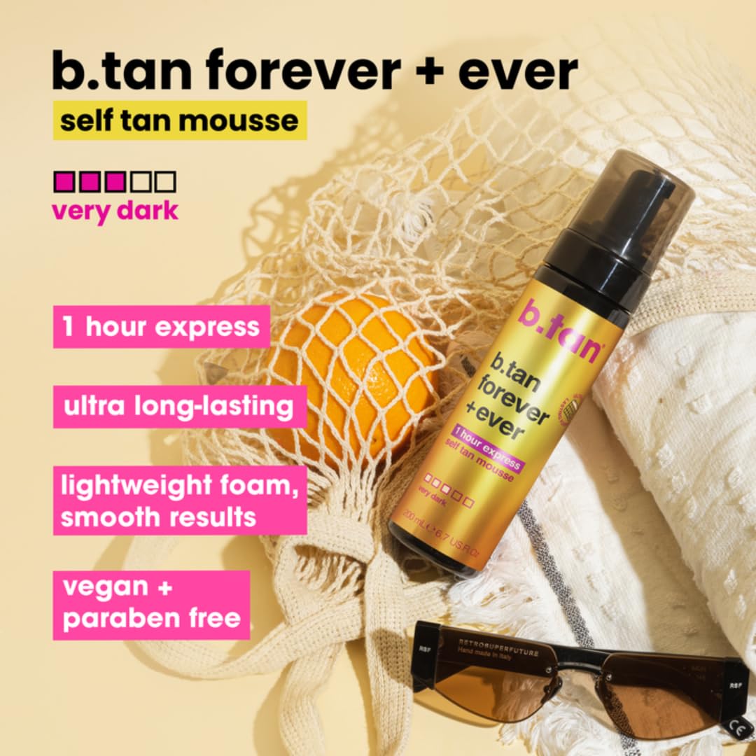 b.tan Dark & Ultra Long Lasting Self Tan Kit | Besties Bundle - Tanning Mousse Duo with Mitt Applicator Glove, 1 Hour Express, Fast Sunless Tanner Beauty and Personal Care B.TAN