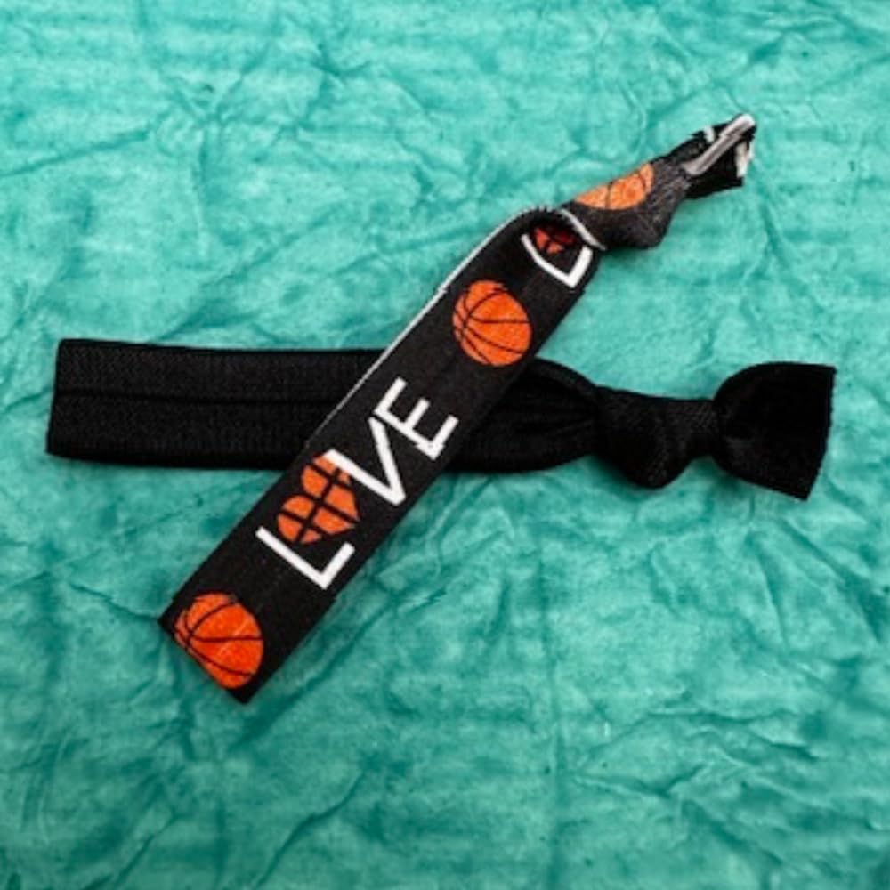 Infinity Collection - Basketball Hair Ties (Black) - No Crease & Tangle, One Size Comfort Fit Hair Accessories for Sports-Fan - 5 Packs (2pcs/Pack)