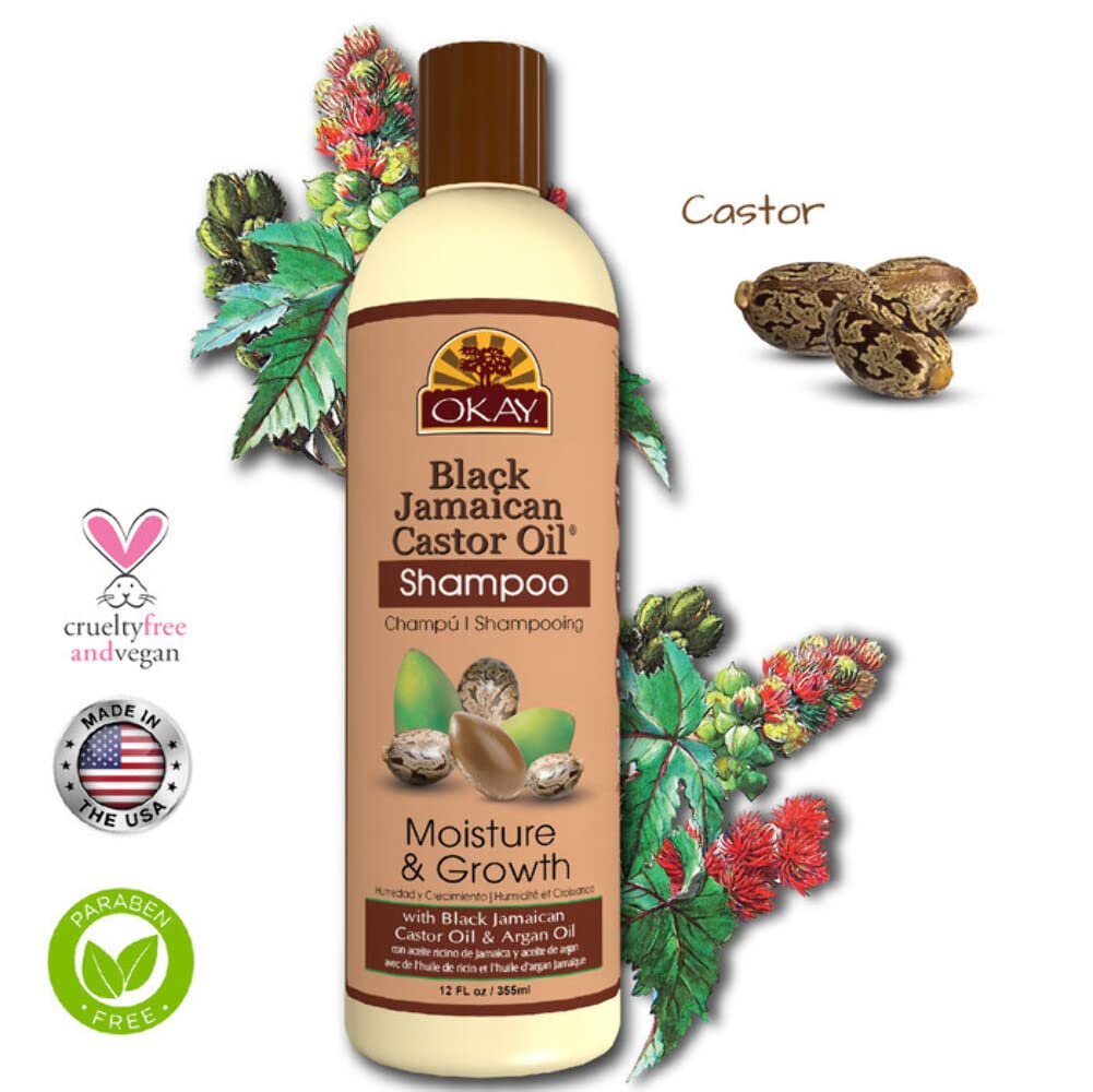 OKAY Black Jamaican Castor Oil Shampoo - Jamaican Castor Shampoo for Hair Health, Natural Moisturizing Cleanser to Strengthen & Restore Damaged Hair