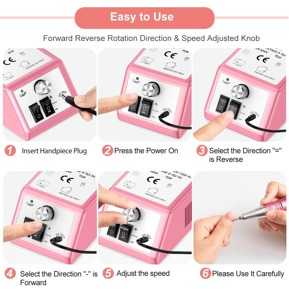 Professional Nail Drill Machine 30000 RPM Efile Electric Nail Filer Kit for Finger Toe Nails, Acrylic Gel Nails, Manicure Pedicure Drill with 6Pcs