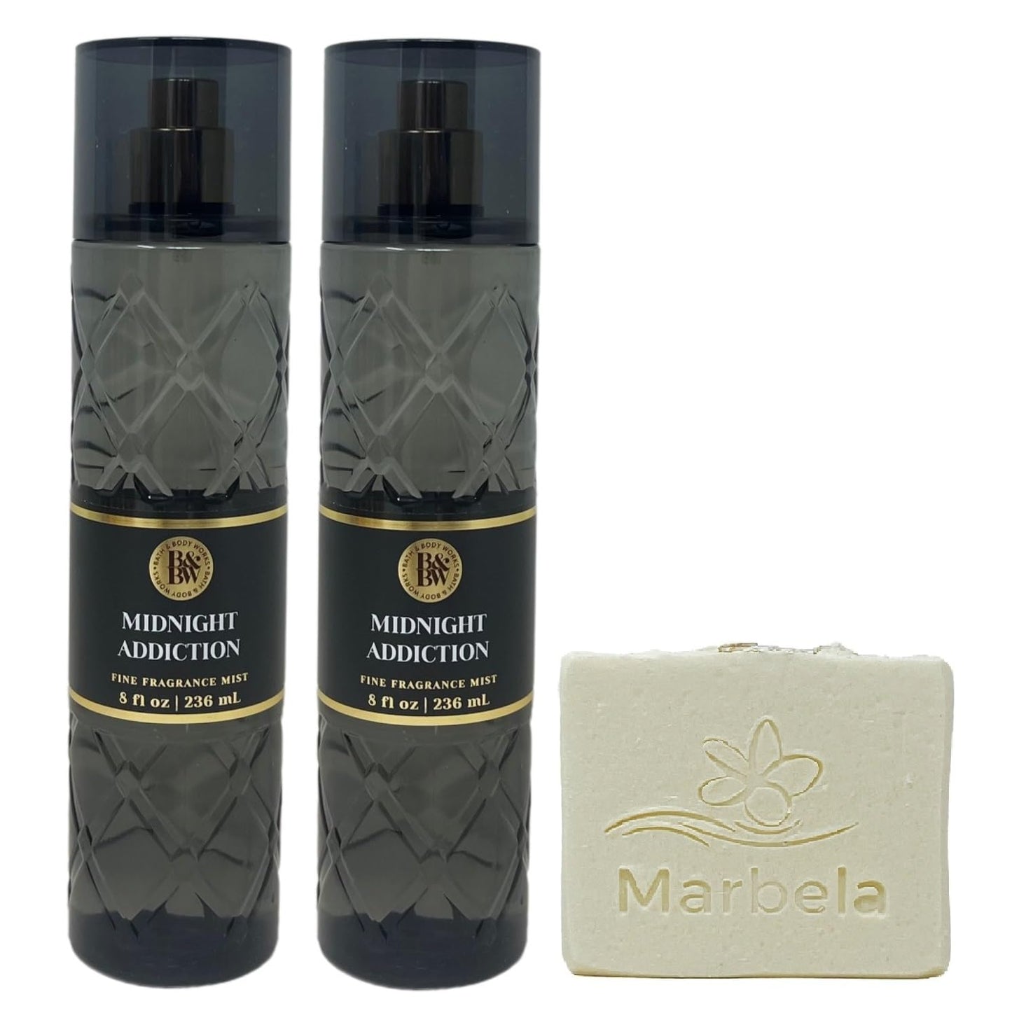 Bath & Body Works Midnight Addiction 2 Pack Fine Fragrance Mist Bundle with a Natural Oats Bar Soap - Full Size
