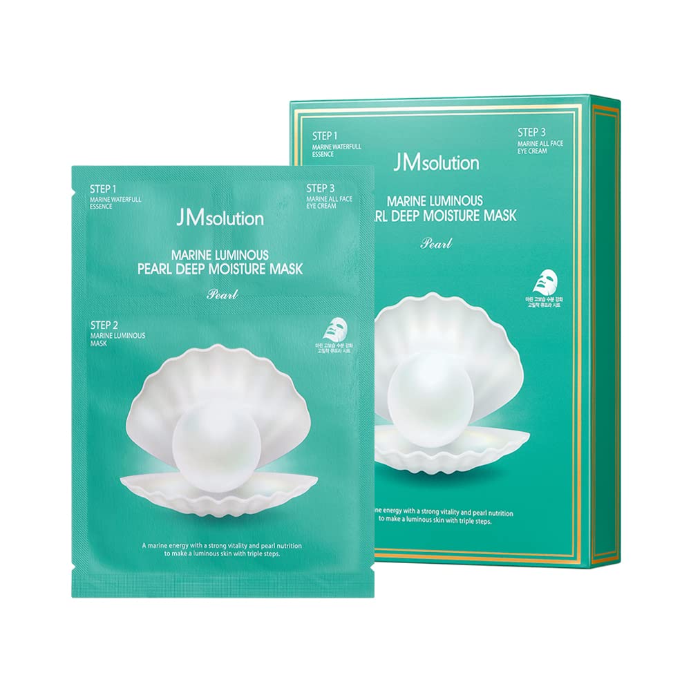 JMsolution Marine Luminous Pearl 3 Step Moisture Mask Plus (10 Sets) | Essence + Sheet Mask + Cream | Hydrating & Radiance Korean Skincare Set |