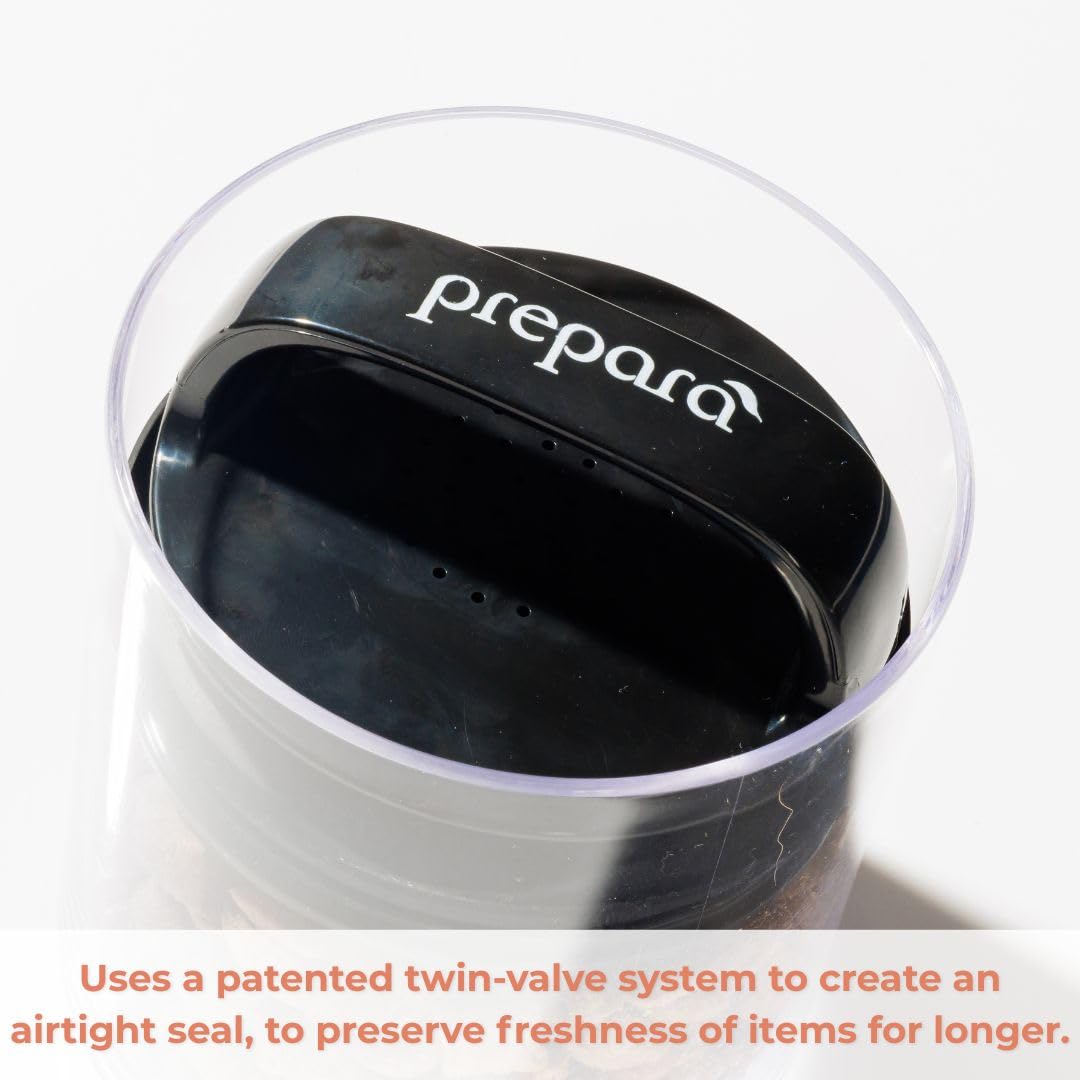 Prepara Evak Fresh Saver, Medium-Tall Airless Canister with Black handle, 2.3 Quart, Clear