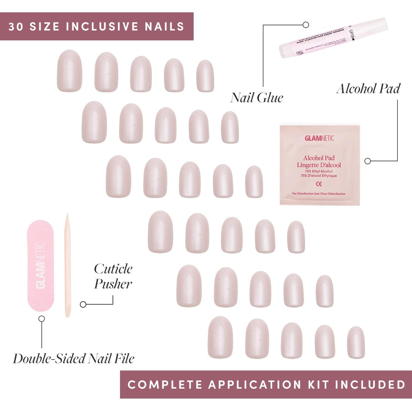 Glamnetic Press On Nails - Pure Intentions | Glossy, Semi-Transparent, Short Round Nails, Salon Quality | 12 Sizes - 30 Nail Kit with Glue