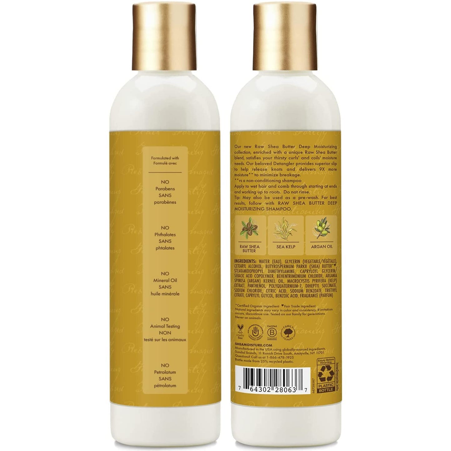 SheaMoisture Detangler with Raw Shea Butter, Deep Moisturizing Curly Hair Detangler with Sea Kelp & Argan Oil, Hair Care for Knots, 8 Fl Oz Ea (Pack