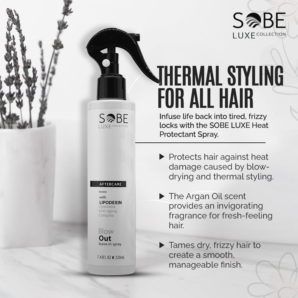 SOBE LUXE COLLECTION Heat Protectant Spray, 8 Fl Oz - Blow Dry, Thermal Styling For All Hair Types, Leaves Hair Shiny, Frizz-Free and Smooth Finish