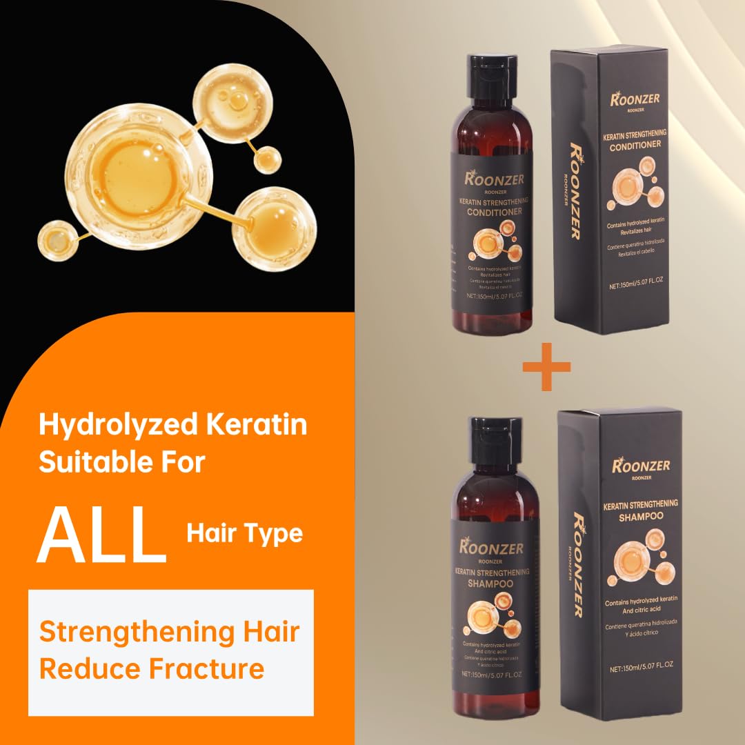 ROONZER Keratin Shampoo & Conditioner Set for All Hair Types | Deep Cleanse + Intense Hydration | Strengthening & Anti-Frizz Formula | Reduces
