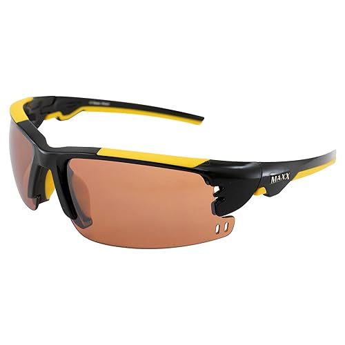 Maxx Wizard Golf Sports Sunglasses TR90 Black & Yellow Frame w/HD Amber Lenses