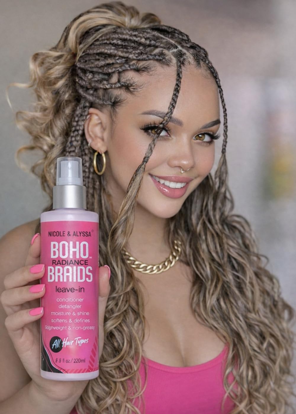 Nicole & Alyssa Leave-In Conditioner Spray for Boho & Crochet Styles, Lightweight Moisturizing Detangler, Curl-Friendly Formula, Frizz Control