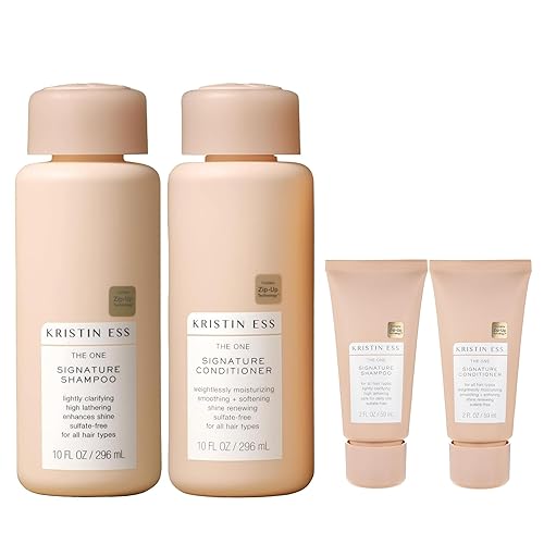 Kristin Ess Hair Signature Sulfate Free Full + Travel Size Shampoo and Conditioner Set for Moisture, Frizz + Shine - Color Safe, Vegan, Paraben Free