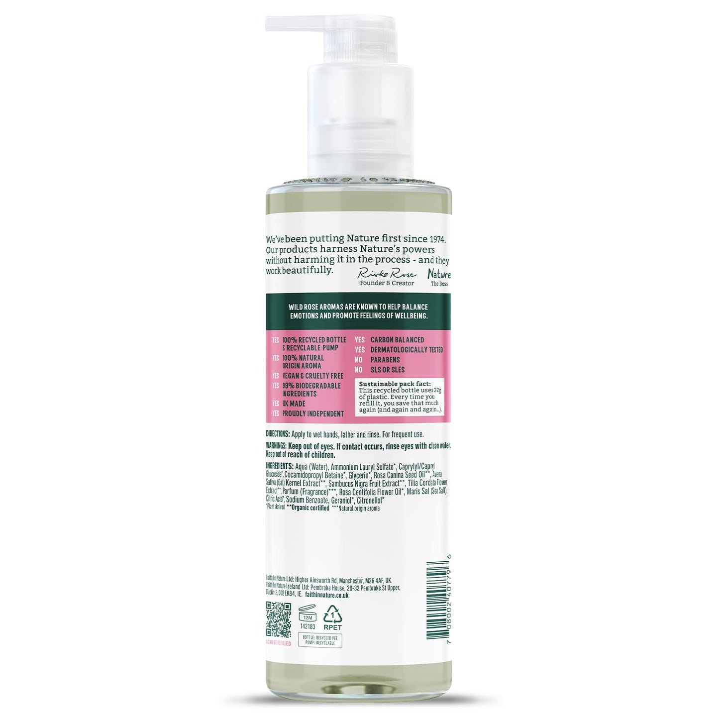 FAITH IN NATURE Natural Wild Rose Liquid Hand Wash, Balancing, Vegan and Cruelty Free, No SLS or Parabens, 400 ml