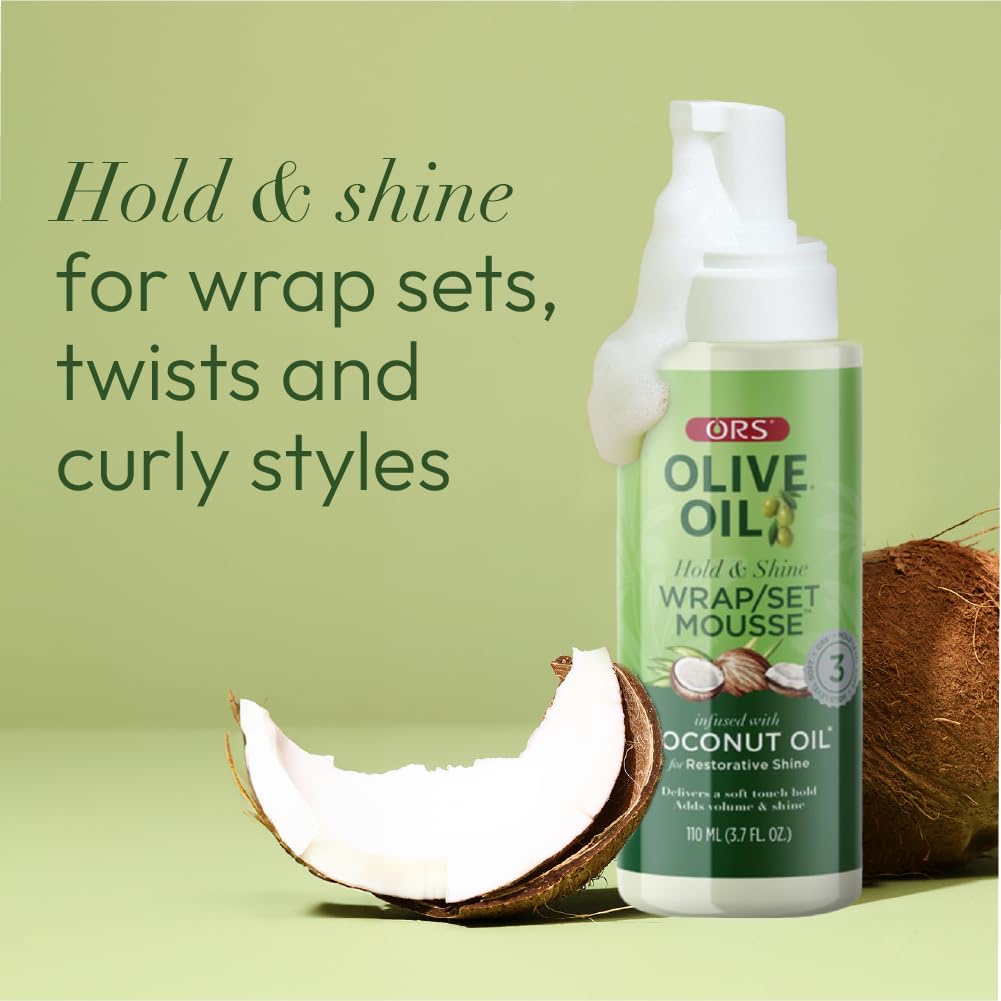 ORS Olive Oil Hold & Shine Wrap Set Mousse Infused with Coconut Oil 3.7 Ounces (Pack of 2)