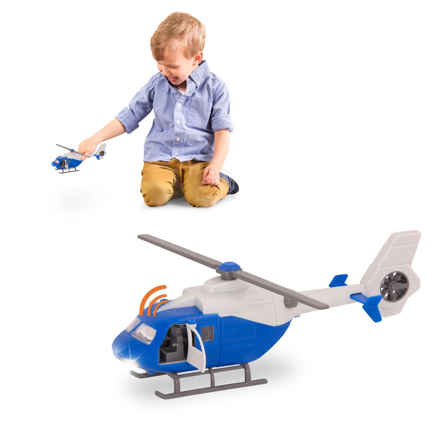 Driven by Battat 7" Rescue Helicopter Toy – Lights & Sounds, Opening Doors, Durable Vehicle with Realistic Details, Gift for Kids Ages 3+