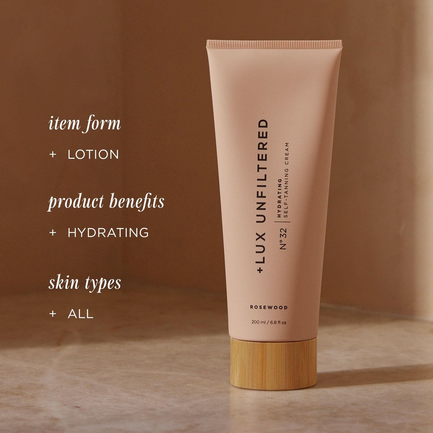 + Lux Unfiltered N°32 Gradual Self Tanner, Hydrating Self Tanning Lotion with Shea Butter & Squalane - Non-Sticky, No Transfer, Natural-Looking Tan