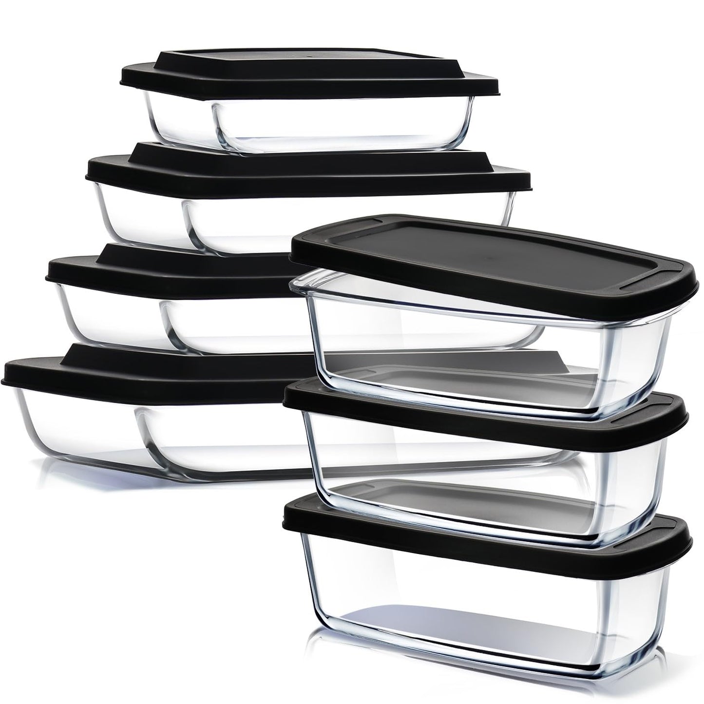 EATEX 7-Pack Glass Food Storage Containers with Lids Baking Pans Set, Glass Baking Dishes for Oven | 4 Casserole Dishes for Oven and 3 Glass Bread…