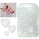 qiipii 300pcs Transparent Heart Nail Charms, 3 Sizes Mixed Size 3D Clear Cute Love Hearts Rhinestones Flatback Resin Crystals Diamonds Nail Art