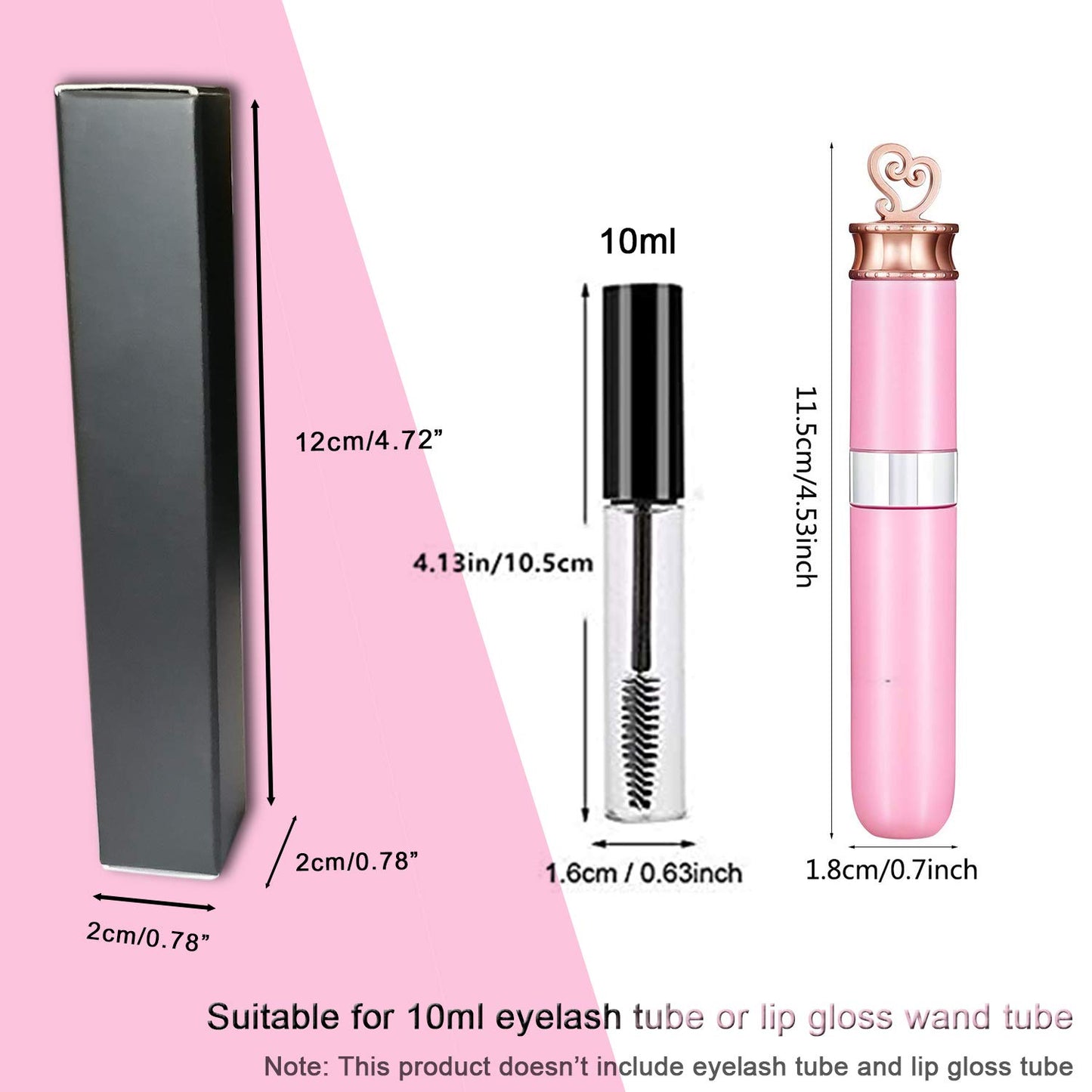 ANZKA 50 Pcs Empty Lip Gloss Box 4.72x0.78x0.78 inch Mascara Tube Packaging Matte Texture Black Lipgloss Kraft Paper Case Glaze Balm Organizer Storage
