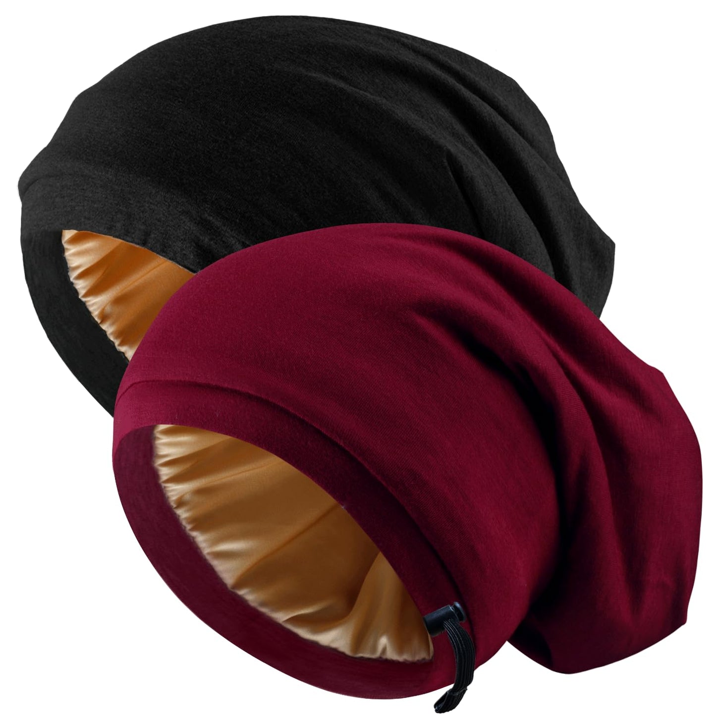 NICPOO Silk Satin Bonnet Hair Wrap for Sleeping, 2 Pcs Adjustable Silk Bonnets for Women Men Sleep Cap Silk Lined Slouchy with Adjustable Strap Curly Beauty and Personal Care NICPOO Default Title