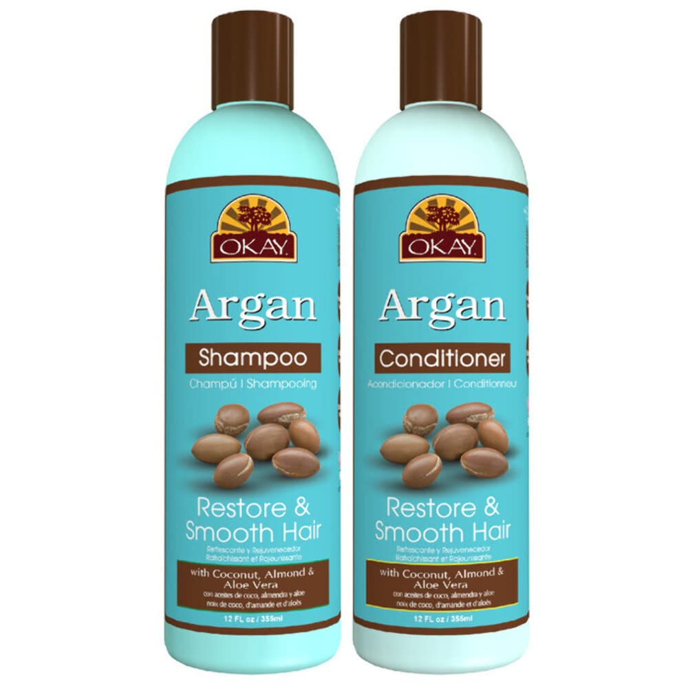 OKAY Argan Shampoo & Conditioner Set 24 oz | Sulfate Free Hair Care System for Dry & Damaged Hair | Hydrating, Smoothing & Frizz Control Formula